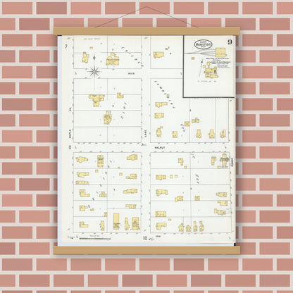 Old map wall art mockup — magnetic wood frame on brick wall — Sanborn Fire Insurance Map from Manistique, Schoolcraft County, Michigan (1900), Sheet #0009