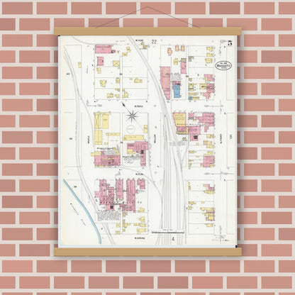 Old map wall art mockup — magnetic wood frame on brick wall — Sanborn Fire Insurance Map from Mankato, Blue Earth County, Minnesota (1908), Sheet #0005