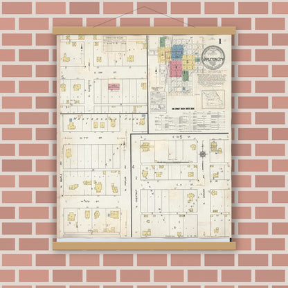 Old map wall art mockup — magnetic wood frame on brick wall — Sanborn Fire Insurance Map from Appleton City, Saint Clair County, Missouri (1935) - Complete Map Set