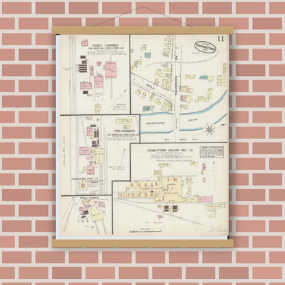 Old map wall art mockup — magnetic wood frame on brick wall — Sanborn Fire Insurance Map from Youngstown, Mahoning County, Ohio (1884), Sheet #0011