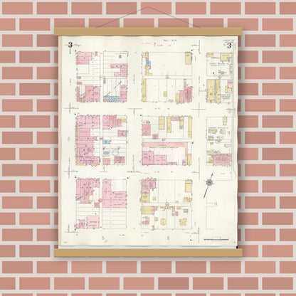 Old map wall art mockup — magnetic wood frame on brick wall — Sanborn Fire Insurance Map from Lamesa, Dawson County, Texas (1948), Sheet #0003