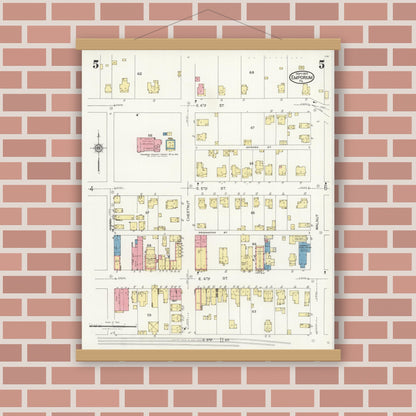 Old map wall art mockup — magnetic wood frame on brick wall — Sanborn Fire Insurance Map from Emporium, Cameron County, Pennsylvania (1925), Sheet #0005