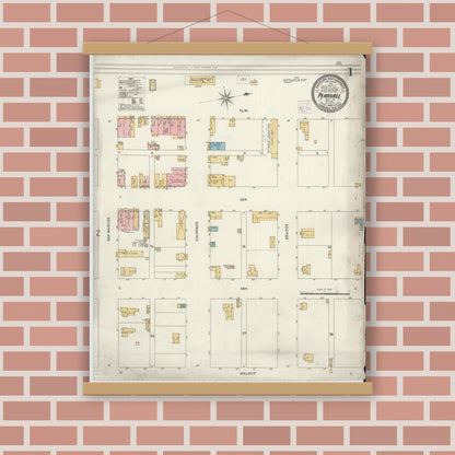 Old map wall art mockup — magnetic wood frame on brick wall — Sanborn Fire Insurance Map from Pearsall, Frio County, Texas (1906) - Complete Map Set