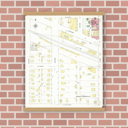 Old map wall art mockup — magnetic wood frame on brick wall — Sanborn Fire Insurance Map from Storm Lake, Buena Vista County, Iowa (1909), Sheet #0003
