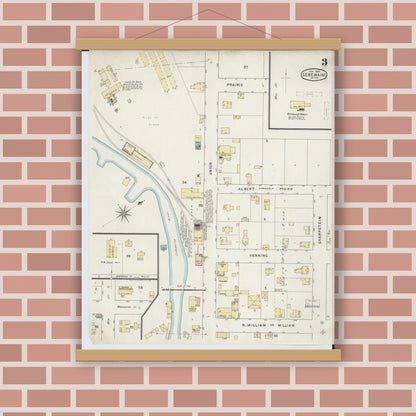 Old map wall art mockup — magnetic wood frame on brick wall — Sanborn Fire Insurance Map from Sebewaing, Huron County, Michigan (1895), Sheet #0003