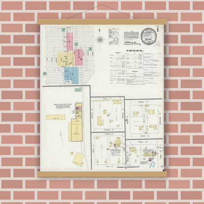 Old map wall art mockup — magnetic wood frame on brick wall — Sanborn Fire Insurance Map from Bryan, Brazos County, Texas (1896), Sheet #0001
