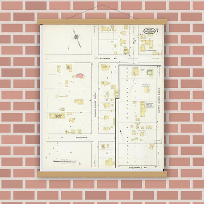 Old map wall art mockup — magnetic wood frame on brick wall — Sanborn Fire Insurance Map from South Haven, Van Buren County, Michigan (1916), Sheet #0007