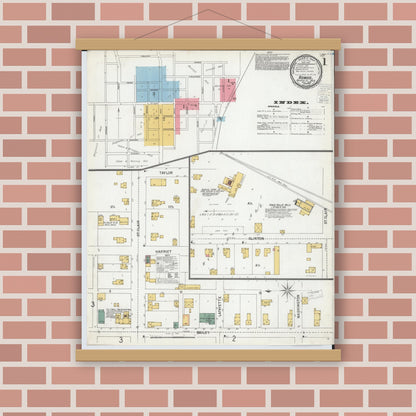 Old map wall art mockup — magnetic wood frame on brick wall — Sanborn Fire Insurance Map from Romeo, Macomb County, Michigan (1900) - Complete Map Set