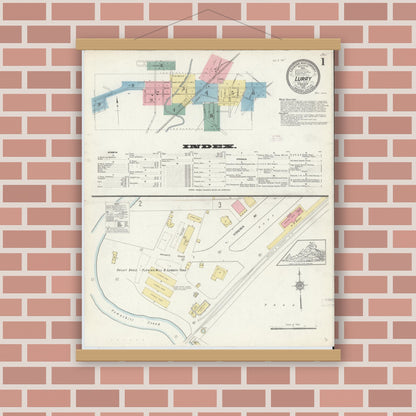 Old map wall art mockup — magnetic wood frame on brick wall — Sanborn Fire Insurance Map from Luray, Page County, Virginia (1912) - Complete Map Set