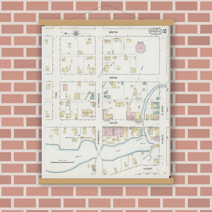 Old map wall art mockup — magnetic wood frame on brick wall — Sanborn Fire Insurance Map from Sparta, Monroe County, Wisconsin (1889), Sheet #0002