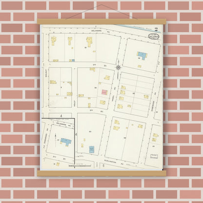 Old map wall art mockup — magnetic wood frame on brick wall — Sanborn Fire Insurance Map from Delanco, Burlington County, New Jersey (1915), Sheet #0002