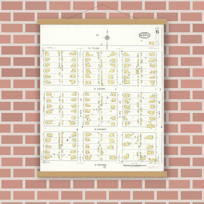 Old map wall art mockup — magnetic wood frame on brick wall — Sanborn Fire Insurance Map from Herrin, Williamson County, Illinois (1922), Sheet #0006
