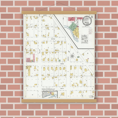 Old map wall art mockup — magnetic wood frame on brick wall — Sanborn Fire Insurance Map from Markle, Huntington County, Indiana (1900) - Complete Map Set