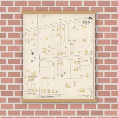 Old map wall art mockup — magnetic wood frame on brick wall — Sanborn Fire Insurance Map from Englewood, Bergen County, New Jersey (1922), Sheet #0015