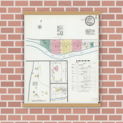Old map wall art mockup — magnetic wood frame on brick wall — Sanborn Fire Insurance Map from Renovo, Clinton County, Pennsylvania (1892) - Complete Map Set