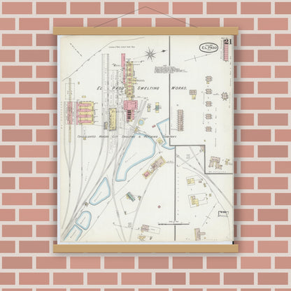 Old map wall art mockup — magnetic wood frame on brick wall — Sanborn Fire Insurance Map from El Paso, El Paso County, Texas (1893), Sheet #0021