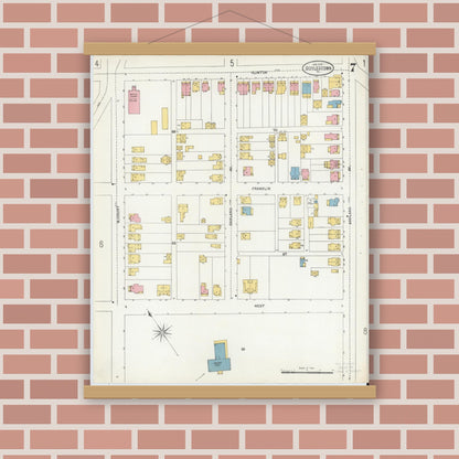 Old map wall art mockup — magnetic wood frame on brick wall — Sanborn Fire Insurance Map from Doylestown, Bucks County, Pennsylvania (1904), Sheet #0007