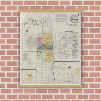 Old map wall art mockup — magnetic wood frame on brick wall — Sanborn Fire Insurance Map from New Smyrna, Valusia County, Florida (1916) - Complete Map Set
