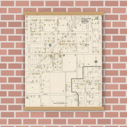 Old map wall art mockup — magnetic wood frame on brick wall — Sanborn Fire Insurance Map from Sanford, Seminole County, Florida (1922), Sheet #0015