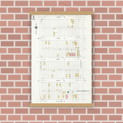 Old map wall art mockup — magnetic wood frame on brick wall — Sanborn Fire Insurance Map from Chicago, Cook County, Illinois (1920), Sheet #0005