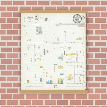 Old map wall art mockup — magnetic wood frame on brick wall — Sanborn Fire Insurance Map from Burnet, Burnet County, Texas (1902), Sheet #0001