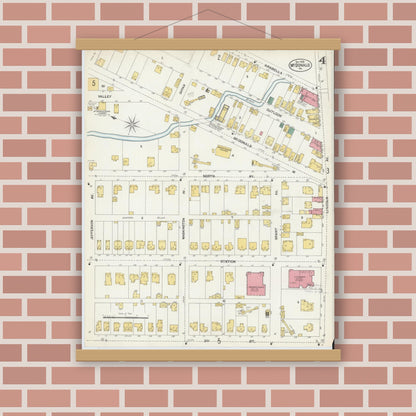 Old map wall art mockup — magnetic wood frame on brick wall — Sanborn Fire Insurance Map from McDonald, Washington County, Pennsylvania (1902), Sheet #0004