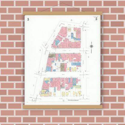 Old map wall art mockup — magnetic wood frame on brick wall — Sanborn Fire Insurance Map from Beloit, Rock County, Wisconsin (1939), Sheet #0005