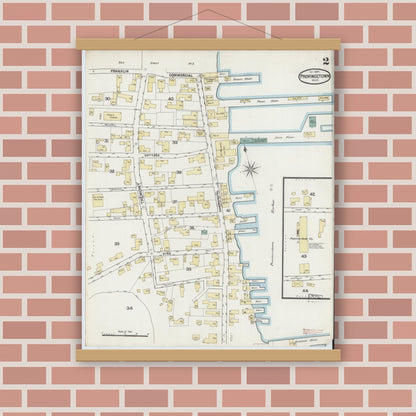 Old map wall art mockup — magnetic wood frame on brick wall — Sanborn Fire Insurance Map from Provincetown, Barnstable County, Massachusetts (1889), Sheet #0002