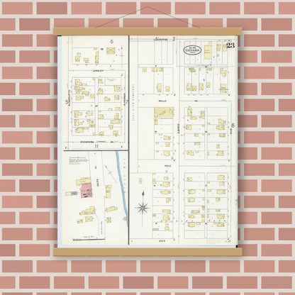 Old map wall art mockup — magnetic wood frame on brick wall — Sanborn Fire Insurance Map from Escanaba, Delta County, Michigan (1906), Sheet #0023