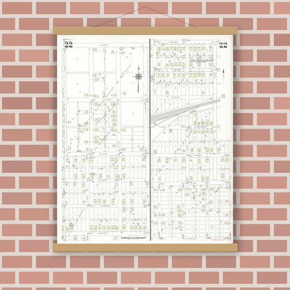 Old map wall art mockup — magnetic wood frame on brick wall — Sanborn Fire Insurance Map from Herrin, Williamson County, Illinois (1941), Sheet #0022