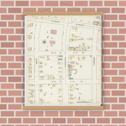 Old map wall art mockup — magnetic wood frame on brick wall — Sanborn Fire Insurance Map from Flint, Genesee County, Michigan (1886), Sheet #0011