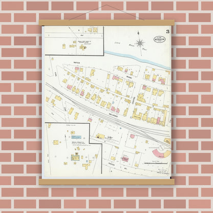 Old map wall art mockup — magnetic wood frame on brick wall — Sanborn Fire Insurance Map from Morrow, Warren County, Ohio (1901), Sheet #0003