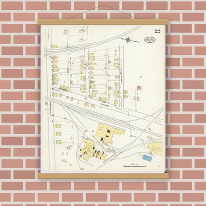 Old map wall art mockup — magnetic wood frame on brick wall — Sanborn Fire Insurance Map from Milton, Northumberland County, Pennsylvania (1913), Sheet #0022