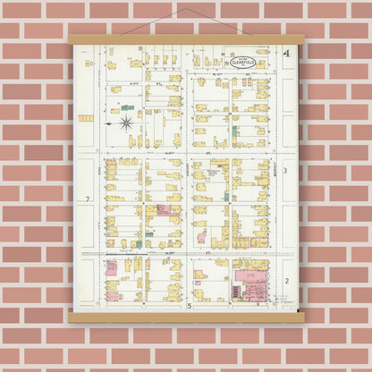 Old map wall art mockup — magnetic wood frame on brick wall — Sanborn Fire Insurance Map from Clearfield, Clearfield County, Pennsylvania (1904), Sheet #0004