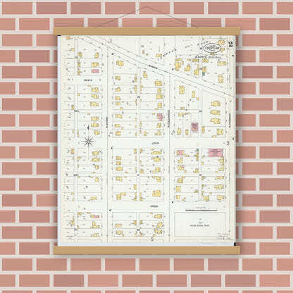 Old map wall art mockup — magnetic wood frame on brick wall — Sanborn Fire Insurance Map from Crestline, Crawford County, Ohio (1901), Sheet #0002