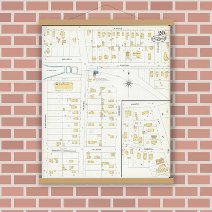 Old map wall art mockup — magnetic wood frame on brick wall — Sanborn Fire Insurance Map from Stillwater, Washington County, Minnesota (1904), Sheet #0020