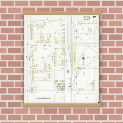 Old map wall art mockup — magnetic wood frame on brick wall — Sanborn Fire Insurance Map from Miami, Dade County, Florida (1910), Sheet #0012