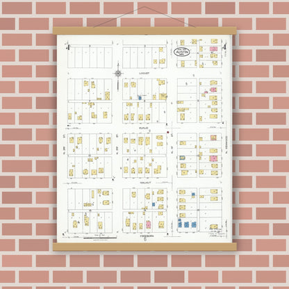 Old map wall art mockup — magnetic wood frame on brick wall — Sanborn Fire Insurance Map from Austin, Mower County, Minnesota (1926), Sheet #0004