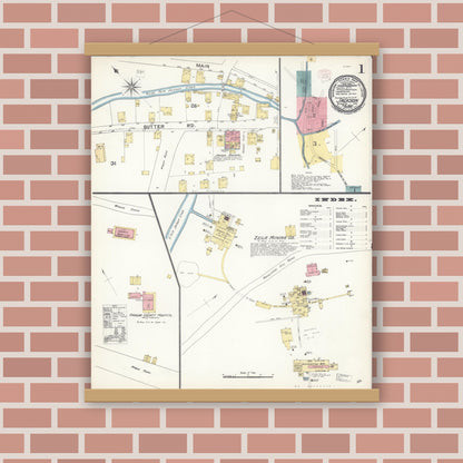 Old map wall art mockup — magnetic wood frame on brick wall — Sanborn Fire Insurance Map from Jackson, Amador County, California (1895) - Complete Map Set