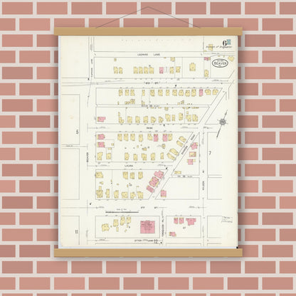 Old map wall art mockup — magnetic wood frame on brick wall — Sanborn Fire Insurance Map from Beaver, Beaver County, Pennsylvania (1912), Sheet #0006