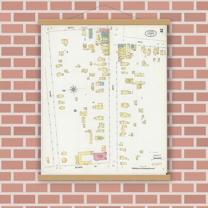 Old map wall art mockup — magnetic wood frame on brick wall — Sanborn Fire Insurance Map from Sodus, Wayne County, New York (1899), Sheet #0002