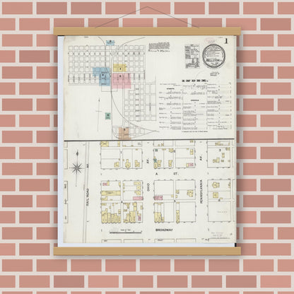 Old map wall art mockup — magnetic wood frame on brick wall — Sanborn Fire Insurance Map from Wellston, Jackson County, Ohio (1888), Sheet #0001