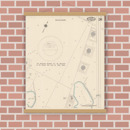 Old map wall art mockup — magnetic wood frame on brick wall — Sanborn Fire Insurance Map from Gainesville, Cooke County, Texas (1922), Sheet #0026