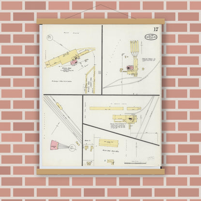 Old map wall art mockup — magnetic wood frame on brick wall — Sanborn Fire Insurance Map from Cadillac, Wexford County, Michigan (1895), Sheet #0017