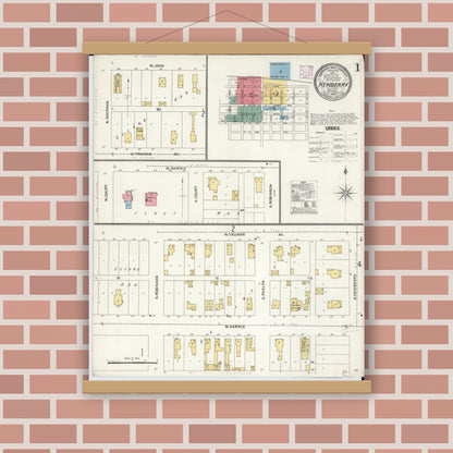 Old map wall art mockup — magnetic wood frame on brick wall — Sanborn Fire Insurance Map from Newberry, Luce County, Michigan (1906) - Complete Map Set