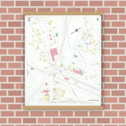 Old map wall art mockup — magnetic wood frame on brick wall — Sanborn Fire Insurance Map from Grafton, Lorain County, Ohio (1946), Sheet #0002