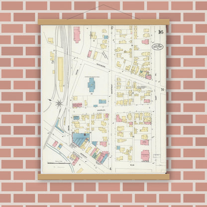 Old map wall art mockup — magnetic wood frame on brick wall — Sanborn Fire Insurance Map from Lockport, Niagara County, New York (1903), Sheet #0016