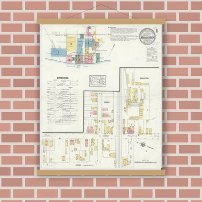 Old map wall art mockup — magnetic wood frame on brick wall — Sanborn Fire Insurance Map from Marcus Hook, Chester County, Pennsylvania (1912) - Complete Map Set