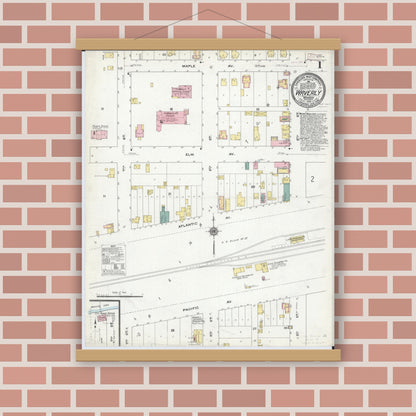Old map wall art mockup — magnetic wood frame on brick wall — Sanborn Fire Insurance Map from Waverly, Wright County, Minnesota (1909), Sheet #0001