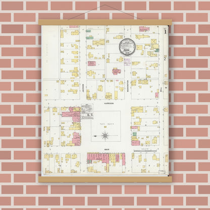 Old map wall art mockup — magnetic wood frame on brick wall — Sanborn Fire Insurance Map from Hope, Bartholomew County, Indiana (1901) - Complete Map Set